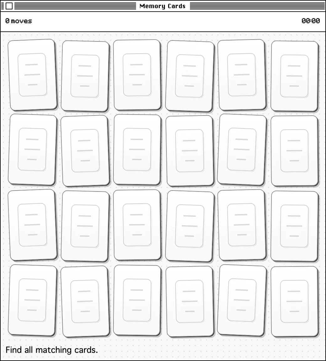 The Memory Cards desk accessory: a shuffled four-by-four board.